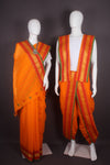 Traditional Handloom Joda Set in Orange with Butis and Goldan Zari Border