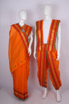 Traditional Handloom Joda Set in Vibrant Orange with Zari Border and Multi-Color Booti