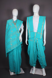 Traditional Handloom Joda Set in Pine with Buti and Goldan Zari Border