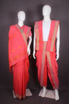 Traditional Handloom Joda Set in Coral with Butis and Goldan Zari Border