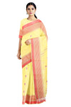 Yellow Saree with Butis and Cerise Pink Border