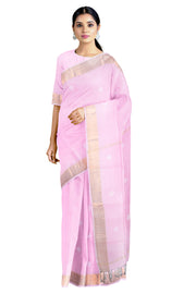 Pink Saree with Butis and Goldan Zari Border