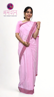 Baby Pink Saree with Maroon Striped and Maroon Dobby Border