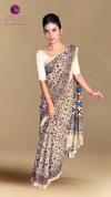 Handcrafted Cream Ajrakh Cotton Saree with Elegant Zari Border – A Blend of Tradition and Modern Grace