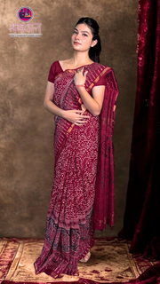 Handcrafted Maroon Ajrakh Cotton Saree with Elegant Zari Border – A Perfect Blend of Heritage and Sophistication