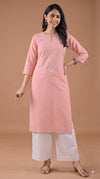 Misty Rose Pink Embroidered Kurti
