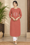 Pebble Red Embroidered Kurti
