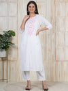 Hand Embroidered White Long Kurti