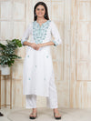 Hand Embroidered White Long Kurti