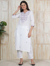 Hand Embroidered White Long Kurti