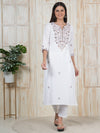 Hand Embroidered White Long Kurti