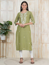 Army Green Hand Embroidered Long Kurti