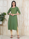 Green Hand Embroidered Long Kurti