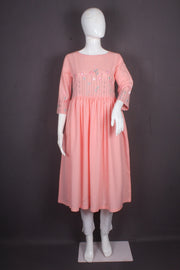 Peach Hand Embroidered Long Kurti