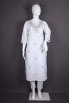 White Hand Embroidered Long Kurti