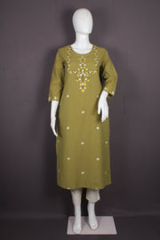Moss Green Hand Embroidered Long Kurti