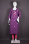 Violet Green Hand Embroidered Long Kurti