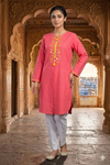 Rose Pink Hand Embroidered Long Kurti