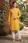 Turmeric Yellow Hand Embroidered Long Kurti