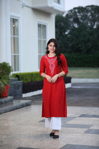Buy Now Red Simple Cotton Kurtis And Kurtas Cotton Casual Kurti – Lady India