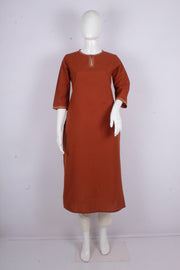 Delicate Rust Handloom Cotton Kurti with Katha Work