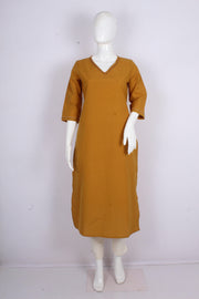 Delicate Mustard Handloom Cotton Kurti with Katha Work