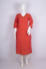 Delicate Coral Handloom Cotton Kurti with Katha Work