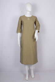 Delicate Beige Handloom Cotton Kurti with Katha Work