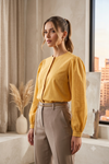 Women's Mustarad Yellow and Cream Lining Short Top
