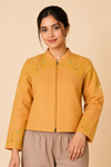 Natural Dyed Hand Embroidered Orange Womens Jacket
