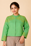 Natural Dyed Hand Embroidered Green Womens Jacket