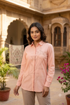 Women's Peach Hand Embroidered Cotton Shirt