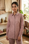 Women's Dusty Mauve Hand Embroidered Cotton Shirt