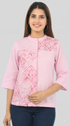 Women's Baby Pink Hand Embroidered Cotton Shirt
