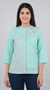 Women's Sea Green Hand Embroidered Cotton Shirt