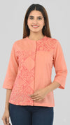 Women's Coral Hand Embroidered Cotton Shirt