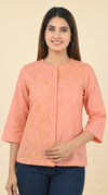 Women's Orange Hand Embroidered Cotton Shirt