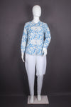 Women's Blue Saganeri Block Printed Cotton Shirt with Stand Collar