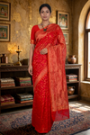 Red Cholfi Ektara Cotton Tilfi Zari Cut Work Banarasi Saree