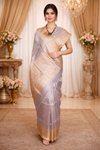 Silver Grey Brocade Net Tissue Banarasi Saree