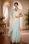 Tiffany Blue Koniya Bel Buti Banarasi Saree
