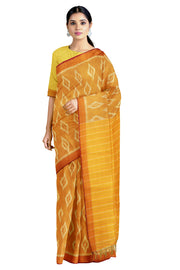 Flame Orange and White Ikat Saree with Squash Orange and Rich Red Border