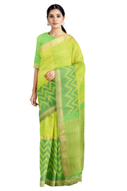 Multi Ikat Saree with Goldan Zari Striped and Goldan Zari Border