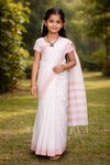 White Balika Saree with Peach Border