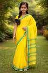 Yellow Balika Saree with Cyan Border