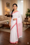 White Balika Saree with Red Border
