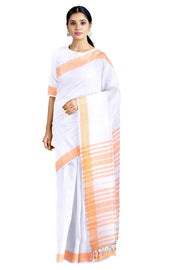 White Dobby Saree with Turmeric Orange Border