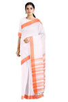 White Dobby Saree with Orange Border