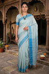 Opal Green Dobby Saree with Blue Border