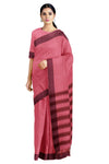 Cerise Red Self Striped Dobby Saree with Brown Border